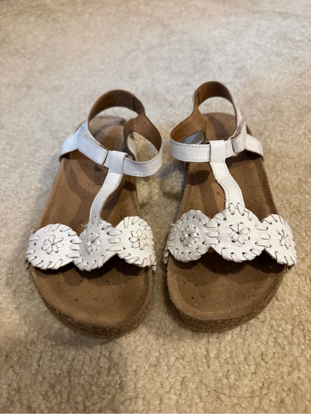 Kids White Floral T-Strap Sandals
